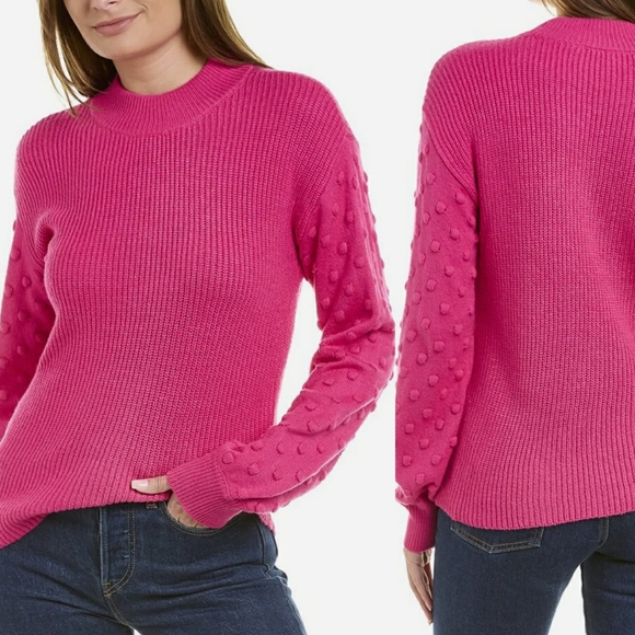 Vince Camuto Sweaters - Vince Camuto Hot Pink Ribbed Sweater Bauble Sleeve Mock Neck Medium Dot Texture